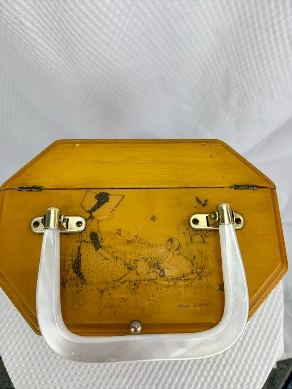 Vintage 70’s Holly Hobbie Decoupage Wooden Purse, box, jewelry,trinkets